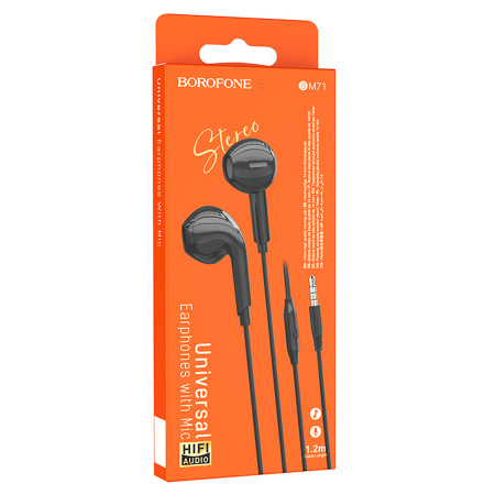 Гарнитура проводная BOROFONE BM71 вставные, кабель 1.2м, черный