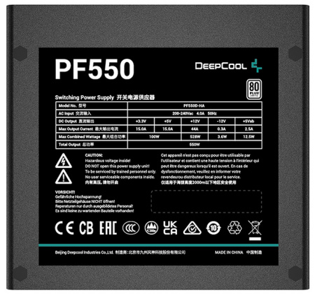 Блок питания 550Вт Deepcool PF550 (APFC,120мм,2PCI-E,6SATA,80+)[R-PF550D-HA0B-EU]