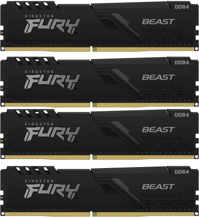 Память оперативная/ Kingston 64GB 3200MT/s DDR4 CL16 DIMM (Kit of 4) 1Gx8 FURY Beast Black
