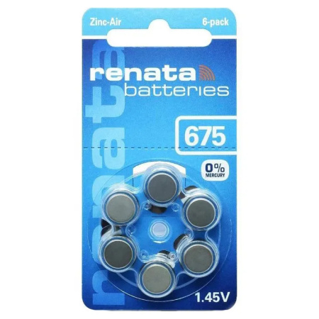 Батарейка Zn-Air 675 (PR44, ZA675), 1.4в, Renata,  упак 6шт