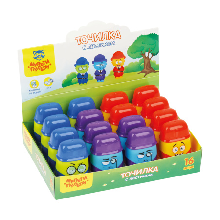 Точилка Мульти-Пульти "Человечки" 2 отверстия, контейнер, ластик, ассорти SR_48477
