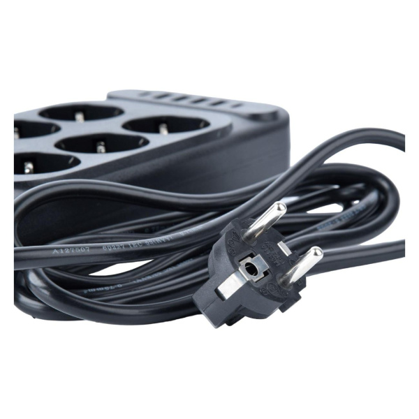 Сетевой удлинитель  2.0м, 6 розеток Amper, JH-1076U-2B, 10А, 2500Вт, 4usb, 2Type-C черный