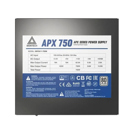 Блок питания 750Вт Montech APX 750W (ATX 2.43,APFC,120мм,4PCI-E,6SATA,80+Standard)[XWYA11-750W]