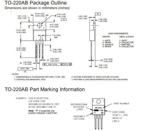 транзистор FET IRF3808PBF Infineon 75V 140A N-Ch 7mohm TO220