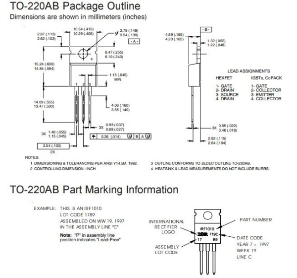 транзистор FET IRF3808PBF Infineon 75V 140A N-Ch 7mohm TO220