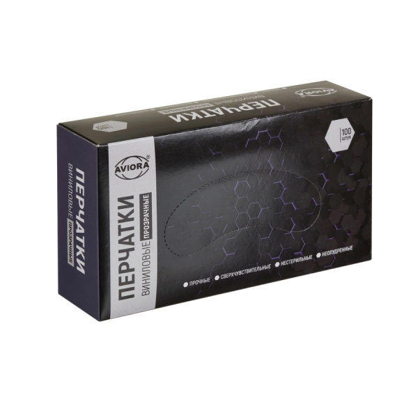 Перчатки виниловые Aviora неопудренные, M, 100шт., (50 пар) 402-638