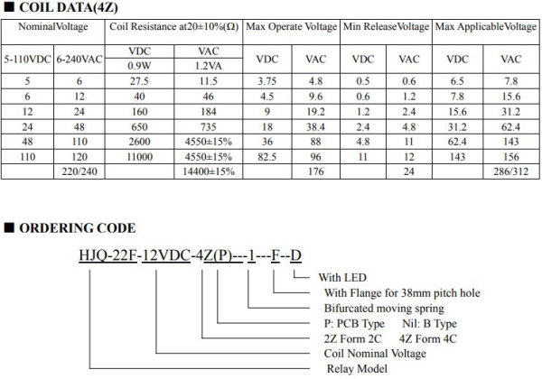 Реле электромагнитное AC 240в,  5а, DPDT, 27*20.5*35мм, Ruichi HJQ-22F-240VAC-2Z 5A