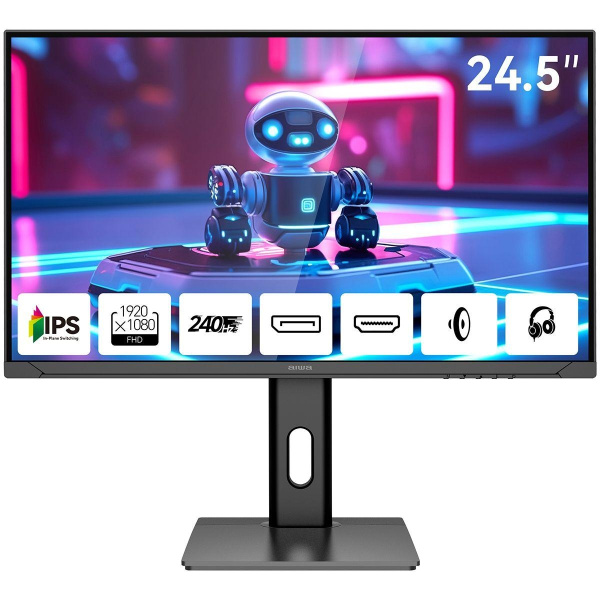 Монитор 24.5" AIWA MD2510  IPS, 1920x1080, 240Hz, 1ms, 350сd/m, 1000:1, HDR | 2xHDMI(2.0), 2xDP(1.2) | HAS, Pivot, Swivel, ExPSU, Speakers, Vesa 75, Black
