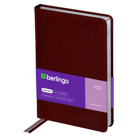 Ежедневник BERLINGO A5 2025г. 184л. "Silver Pristine" сер. срез, коричневый (DD5_82504)