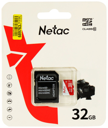 Карта памяти MicroSDHC 32Gb Netac P500 ECO Class10 U1 [NT02P500ECO-032G-R](SD адаптер)