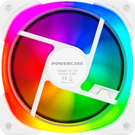 Кулер в корпус 140х140х25 Powercase (CM21-14W ARGB) White (800-1500prm/4pin PWM+ARGB Sync/подшипник гидравлический/ARGB)