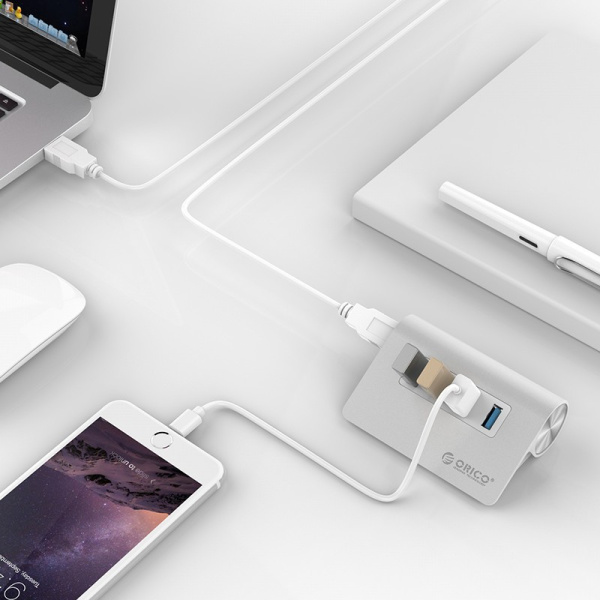 USB_Хаб 4xUSB_3.0 ORICO M3H4-V1-SV Silver
