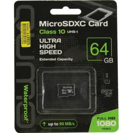 Карта памяти MicroSDXC 64Gb Qumo Class10 UHS-I [QM64GMICSDXC10U1NA] (без адаптера)