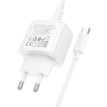 Зарядное_устройство - TypeC 25W HOCO CS53A PD 3.0, белое + кабель TypeC