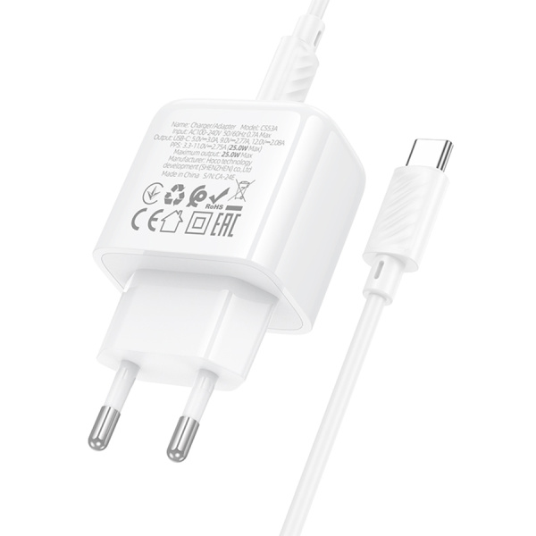 Зарядное_устройство - TypeC 25W HOCO CS53A PD 3.0, белое + кабель TypeC