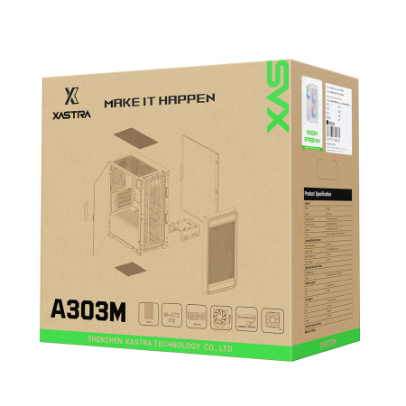 Корпус mATX Б_БП XASTRA A303M 3FRGB White (USB3.0,Audio,TG,белый,Mesh,1х120мм+2х140мм FRGB,CPU Cooler до 160мм, VGA до 285мм)[A303M-2FC14F-1FC12F-D-WH