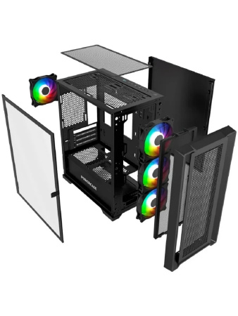 Корпус mATX Б_БП Powercase Alisio Micro X4B V2 (USB3.0,Audio,черный,Mesh,TG,4х120мм ARGB fans,ARGB HUB,CPU Cooler до 160мм, VGA до 300мм)[CAMCXB-A4]