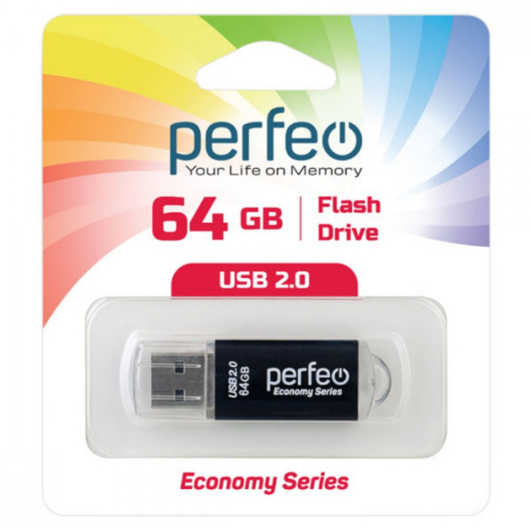 Флеш-накопитель USB2.0 64Gb Perfeo E01 (PF-E01B064ES) Черный