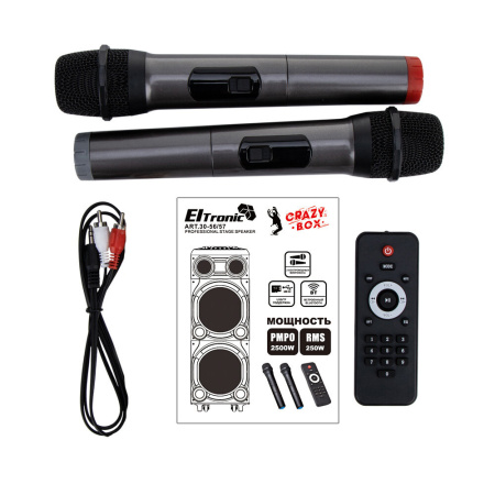 Портативная колонка ELTRONIC 30-56 CRAZY BOX 2500 динамик 15" 2шт. 250Вт, Bluetooth, TWS, FM, USB,  miс