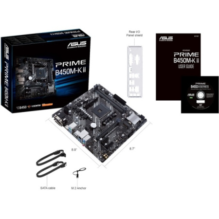 Мат.плата SocAM4 AMD B450 Asus PRIME B450M-K II (mATX,2DDR4,M.2,PCI-E16,2PCI-E,VGA,DVI,HDMI,Gb,PC440