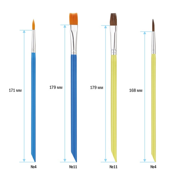 Набор кистей 4шт. ArtSpace Пони, круглая №5, плоская №9, Нейлон, круглая №4, плоская №9 (SB4_20378)