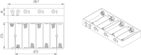 Батарейный отсек (держатель) AA*8, 8S1P, 120*58*16мм, 2 контакта, BH381