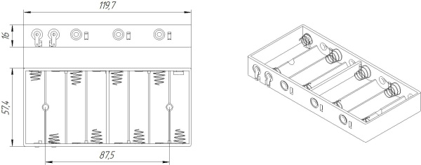 Батарейный отсек (держатель) AA*8, 8S1P, 120*58*16мм, 2 контакта, BH381