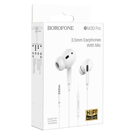 Гарнитура проводная BOROFONE BM30 Pro вставные, кабель 1.2м, белый