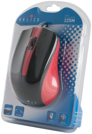 Мышь USB Oklick 225M оптическая, 1200dpi, кабель 1.3м, Black/Red