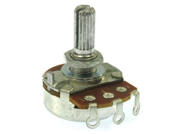 Потенциометр R-24N1-A50K,  50кОм, 0.25вт, A (логарифмический), 20%, 300°, вал с насечкой (KC) 8мм