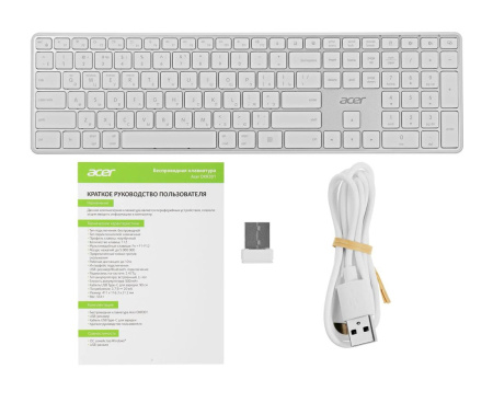 Клавиатура Беспроводная Acer OKR301, USB Bluetooth/Радиоканал, белый/серебристый