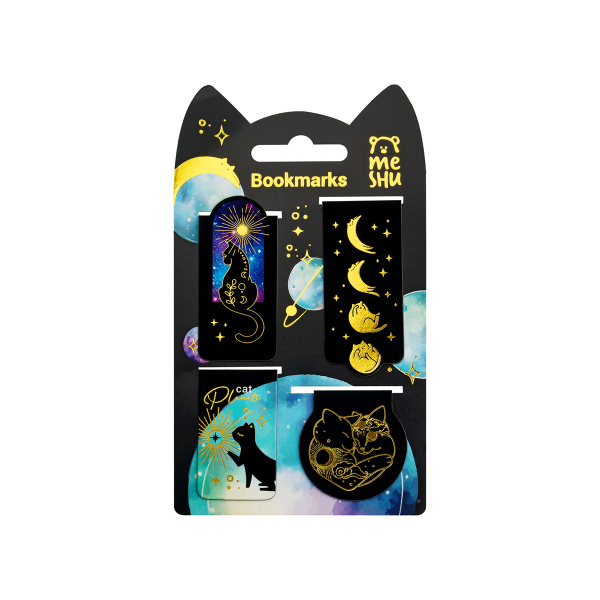 Закладки магнитные для книг MESHU "Moon cat" 4шт.(MS_58278)