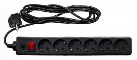 Сетевой фильтр  3.0м, 6 розеток Buro, 600SH-16-3-B, 16А, 3500Вт, с выключателем, черный, коробка