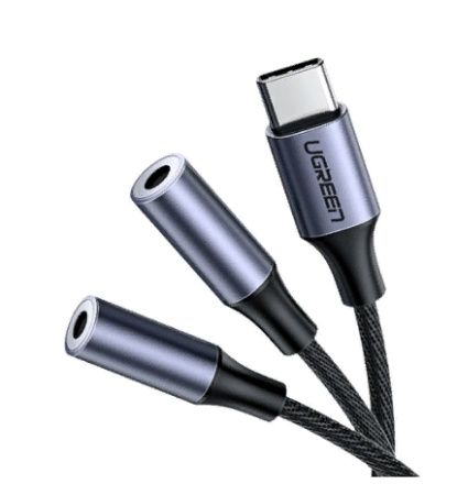 Переходник USB TypeC - 2*Jack 3.5mm гнездо, UGREEN AV144 (30732) серебристый