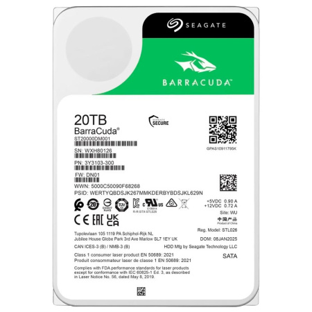 Жесткий диск/ HDD Seagate  SATA3 20Tb BarraCuda 6Gb/s 7200 512Mb 1 year warranty