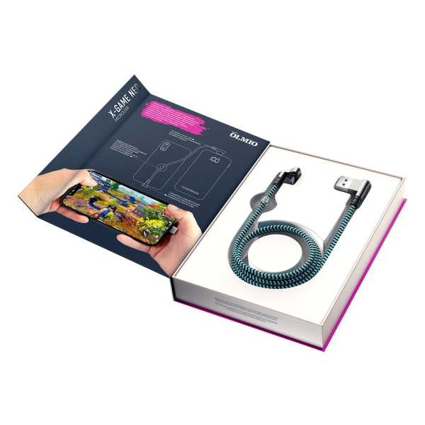 Кабель MicroUSB(m) - USB(m) OLMIO X-Game Neo, 1.2м, 2.1A, игровой, угловой,  двухсторонний microUSB