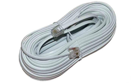Кабель(шнур) телефонный 15м, 6P4C, белый, Rexant 18-3151