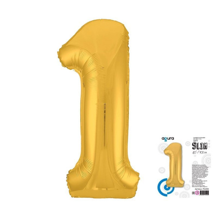 Цифра надувная "1 Золото Slim" 102см, фольгированная (754450)