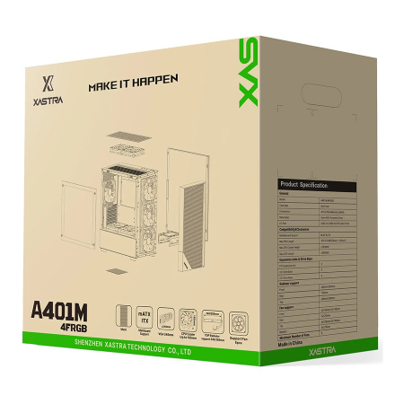 Корпус mATX Б_БП XASTRA A401M 4FRGB Black (USB3.0,Audio,TG,черный,Mesh,4х120мм FRGB,CPU Cooler до 165мм, VGA до 340мм)[A401M-4FC12F-BK]