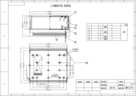 корпус для РЭА 195*175*70мм, торцевые панели, пластик, серый, Ruichi 15-12