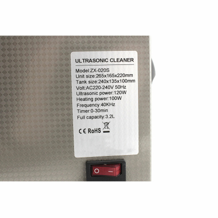 Ванна ультразвуковая ZX-020S, 3.2л, 40кГц 120Вт, нагрев 100Вт, таймер, внутр. размер 240*135*100мм