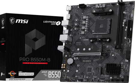 Материнская плата MSI PRO B550M-B Soc-AM4 AMD B550 2xDDR4 mATX AC`97 8ch(7.1) GbLAN RAID+HDMI+DP
