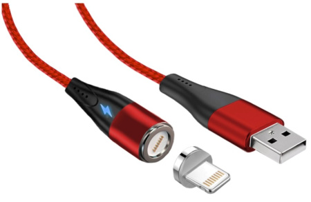 Кабель Lightning (m) - USB(m) Jet.A, 1м, тканевая оплетка, красный (JA-DC48)