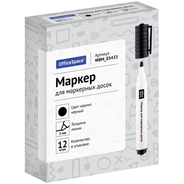 Маркер для доски OfficeSpace черный, пулевидный, 3 мм (WBM_85433)