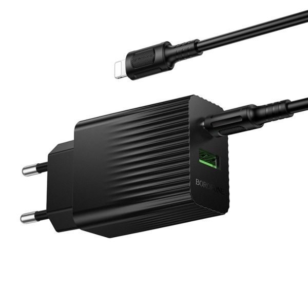 Зарядное_устройство - TypeC 20W/3A BOROFONE BAS74A + кабель Lightning/Type-C черный