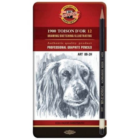 Карандаш ч/гр. KOH-I-NOOR набор "Toison D'or" 12шт., 8B-2H, мет. пенал. (1912012001PLRU)