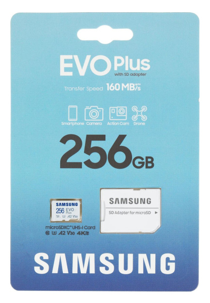 Карта памяти MicroSDXC 256Gb Samsung EVO Plus Class10 UHS-I U3 V30 [MB-MC256SA/EU] (SD адаптер)
