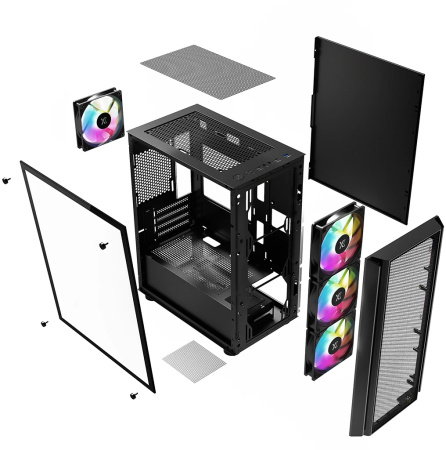 Корпус mATX Б_БП XASTRA A402M 4ARGB Black (USB3.0,Audio,TG,черный,Mesh,4х120мм FRGB,CPU Cooler до 159мм, VGA до 310мм)[A402M-4FC12A-BK]