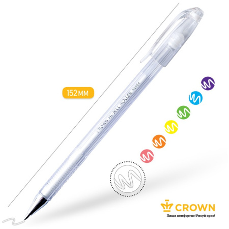 Ручка гелевая CROWN "Hi-Jell Pastel" пастель белая, 0,8мм HJR-500P