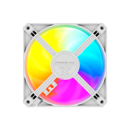 Кулер в корпус 120х120х25 Powercase (M56-12W ARGB) White (700-1500prm/4pin PWM (M+F)+ 3pin ARGB (M+F)/61,36 CFM/26дБ/подшипник гидравлический/ARGB)
